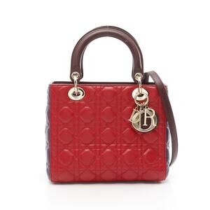 Dior Lady Cannage Leather Handbag Red Purple Burgundy
